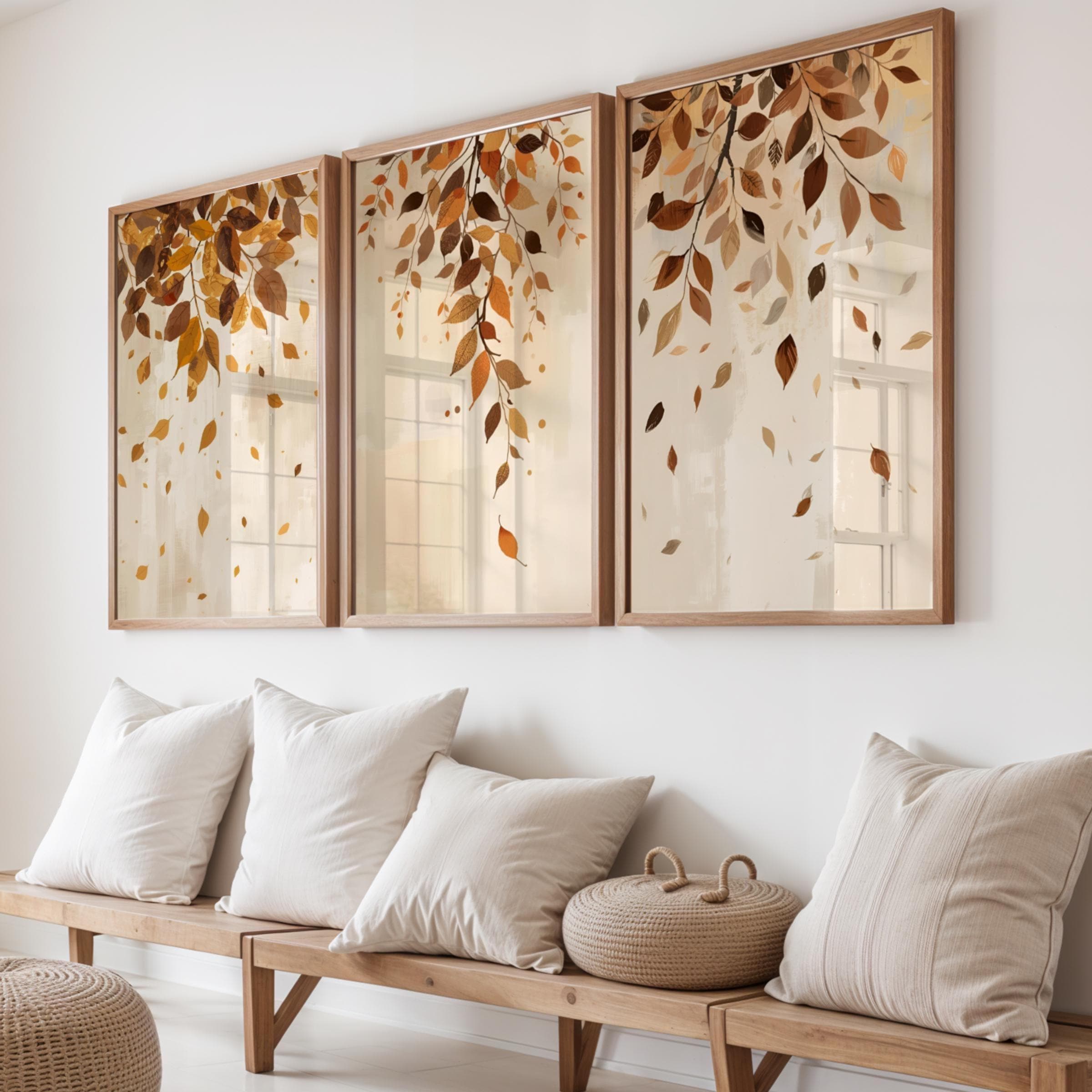 Set of 3 Autumn Wall Art Prints - Minimalist Fall Leaves Triptych ...
