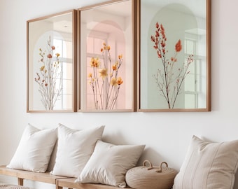 Watercolor Flower Prints Set of 3, Wildflowers Floral Art, Gallery Wall Art, Floral Paintings, Minimalist Modern Home Decor Boho Bouquet