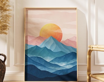 Abstract Mountain Sunset Print: Boho Landscape Wall Art (Digital Download