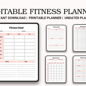 Fitness Planner Bundle | Fitness Journal Printable | Workout Tracker | Weight Loss Challenge | Weekly Fitness | Health Planner PDF
