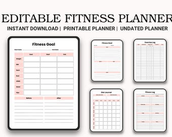 Fitness Planner Bundle | Fitness Journal Printable | Workout Tracker | Weight Loss Challenge | Weekly Fitness | Health Planner PDF