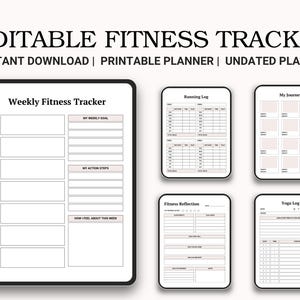 Editable Fitness Tracker  | Fitness Journal Printable | Workout Tracker | Weight Loss Challenge | Weekly Fitness | Health Planner