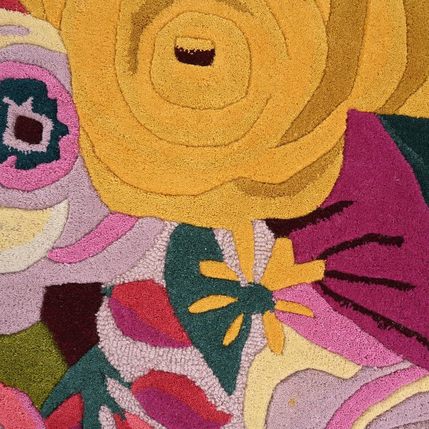 Pattern Floral Whimsical Rug Hand-tufted Wool Floral Rug: Colorful Botanical Design With Wavy Edge ...