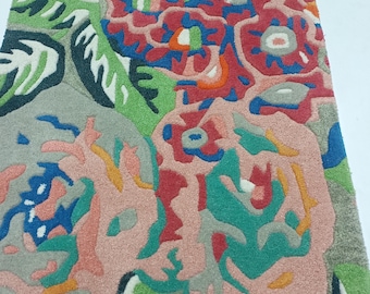 Handmade Wool Floral Runner Rug – Modern Botanical Carpet 2.6x8feetquick delivery
