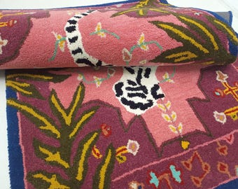 Hand-Tufted Tiger Rug Bohemian Pink Jungle Decor style.