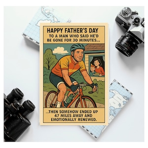 Funny Father’s Day Card for Cyclist Dad – Retro Comic Style Bicycle Card – Humorous Bike Ride Gift for Him – Cycling Dad Card