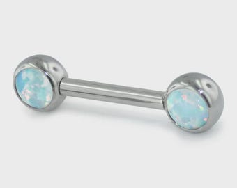 Nipple Barbell: 12/14 Gauge Threadless Titanium Barbell (comes with opal ends)