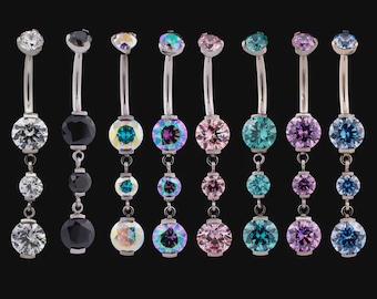 Dangle Gem Belly/ Navel curve- 14g Internally threaded Implant Grade Titanium