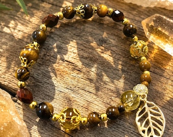 Tigerauge und Citrin Kristall Armband | Natürlicher Edelstein Schmuck | Vertrauen und Schutzenergie-Armband