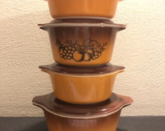 Pyrex Old Orchard 8 Piece Casserole Set 1970s Mid Century Vintage Brown Ombre