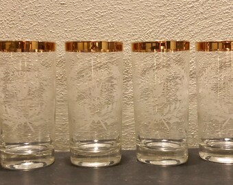 Vintage Crown Club 1972 24k Gold Etched Retro Cocktail Glasses