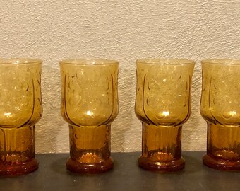 Vintage Libbey Country Garden Set of 6 Amber Glass 1970s Boho Chic Groovy