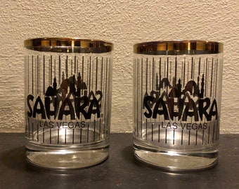 Vintage Sahara Las Vegas Gold Rimmed Rocks Glasses 1960s Mid Century