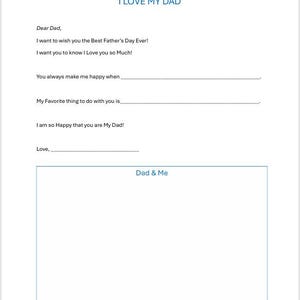 Tarjeta del Día del Padre, Regalo para Niños, Carta para Papá, PDF Imprimible, Tarjeta de Página Completa 8.5 x 11