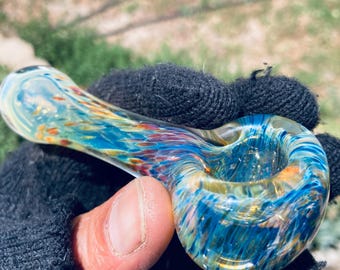 RTS blugreen/amberyellow color changing glass handpipe for tobacco