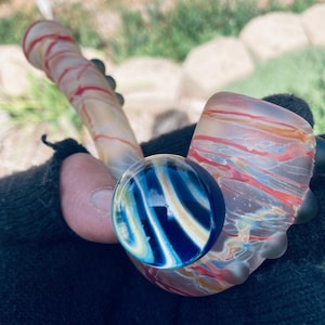 Ready to ship red wrapped glass sherlock  glass pipe frosted color changing  wrap n&#39; rake 6-7 inches.
