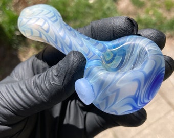 RTS Etch Wrap n rake  glass hand pipe with flat mouthpiece for tobacco