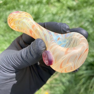 RTS Etch Wrap n rake  glass hand pipe with flat mouthpiece for tobacco