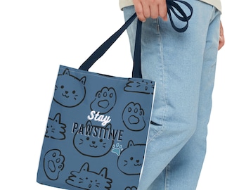 Funny Cat-Themed Tote Bag – "Stay Pawsitive", Carryall for Feline Fans