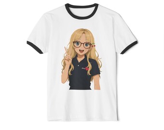 Anime-Inspired Cotton Ringer T-Shirt, Casual Tee, Kawaii Style Shirt, Comfortable Everyday Wear