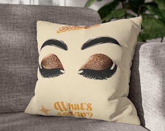 Yellow Glam Eye Makeup Pillowcase | 'What's Cookin?' | Gift for Her, Makeup/Lash Artist Lover Decor  | Yellow Heart Design