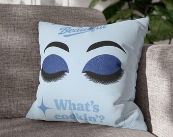 Light Blue Glam Eye Makeup Pillowcase, Glam Beauty Decor for Makeup Lovers, Lash Techs and Aesthetic Rooms