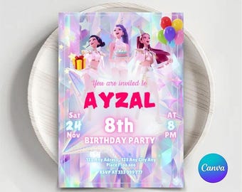 EDITIERBARE KPOP Dämonenjäger Einladung K-Pop-Geburtstag einladen Dämonenjäger Kinder Geburtstagseinladung K-Pop Demon Huntrix Party