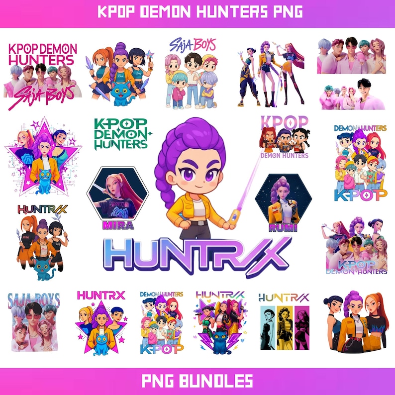 Kpop Demon Hunters SVG PNG Bundle, Saja Boys Band Bundle, Girl Dinner Png, Kpop Inspired Movie SVG Shirt Sublimation Designs