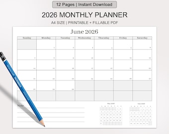 2026 Monthly Planner Printable – Elegant Landscape Calendar (PDF)