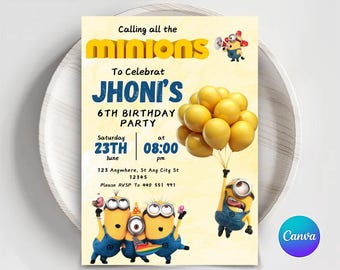 Editable Minion Birthday Invitation Template: Kids Party Invite (Digital Download) for kids