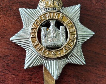 WWI Devonshire Regiment Cap Badge | British Army Insignia | Marked "ENGLAND" | 1 5/8" Diameter