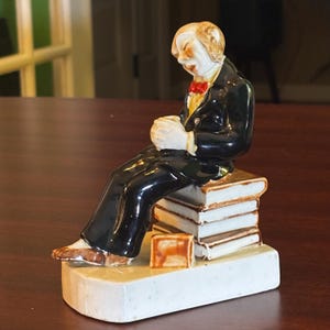 Vintage Porcelain Bookend | Sleeping Man on Books | Made in Japan | 6&quot; Tall