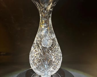 Vintage CIC Hand-Cut Lead Crystal Vase – 10" Tall with Original Sticker