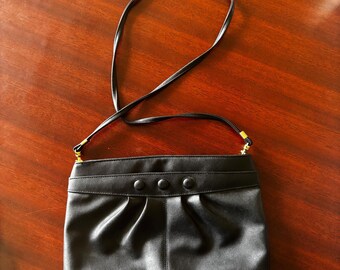 Bolsa plissada preta Vintage Objectives – 12x8 – bolso de pressão, forro com zíper, alça removível
