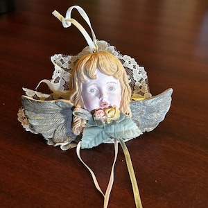 Heavenly Keepsake – Vintage Russ Angel Ornament with Lace & Ribbon (5&quot;)