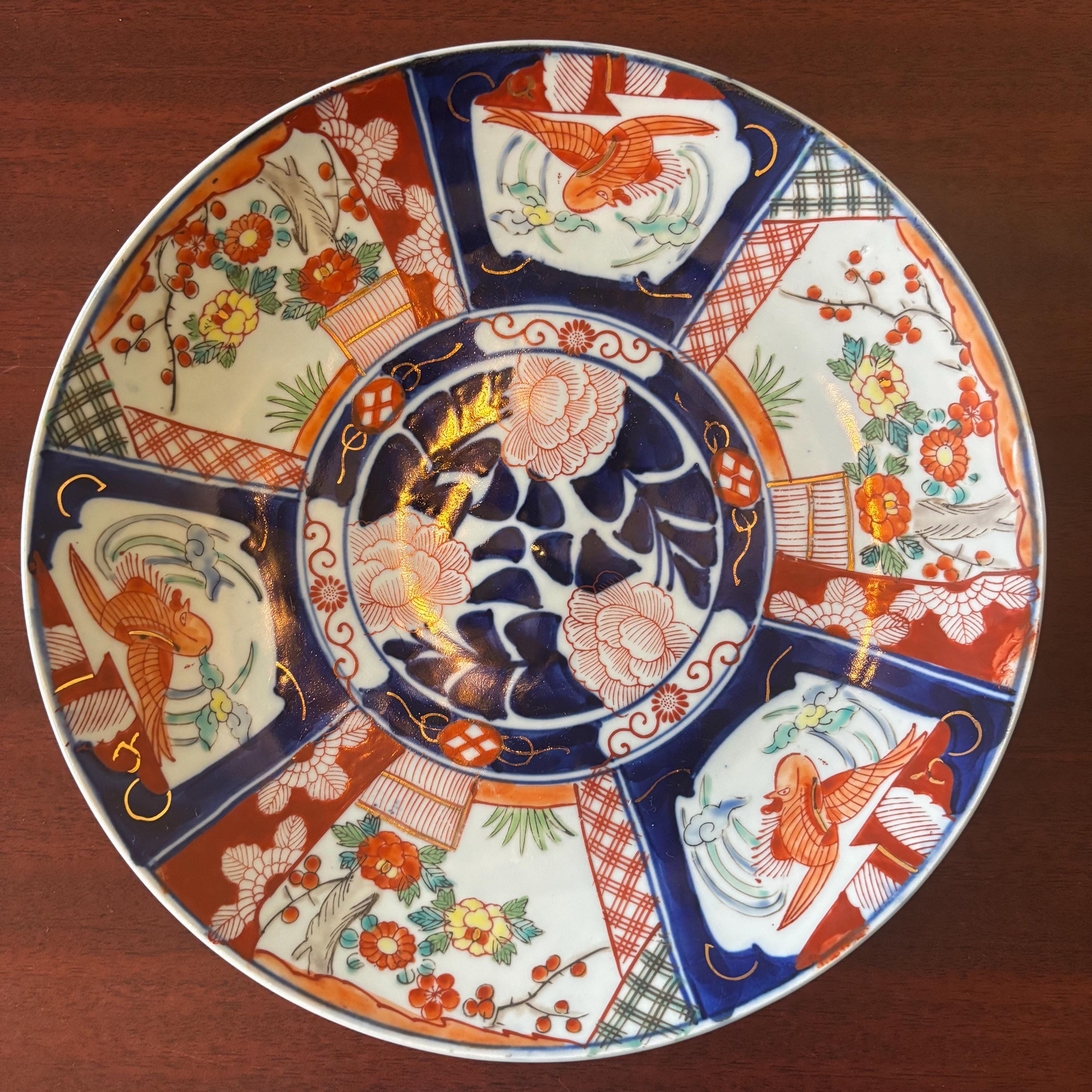 ★美品★伊万里焼大皿★ 本物の日本製伊万里焼皿 – 直径11インチ – 江戸時代 – 鳥と花 – 遺品