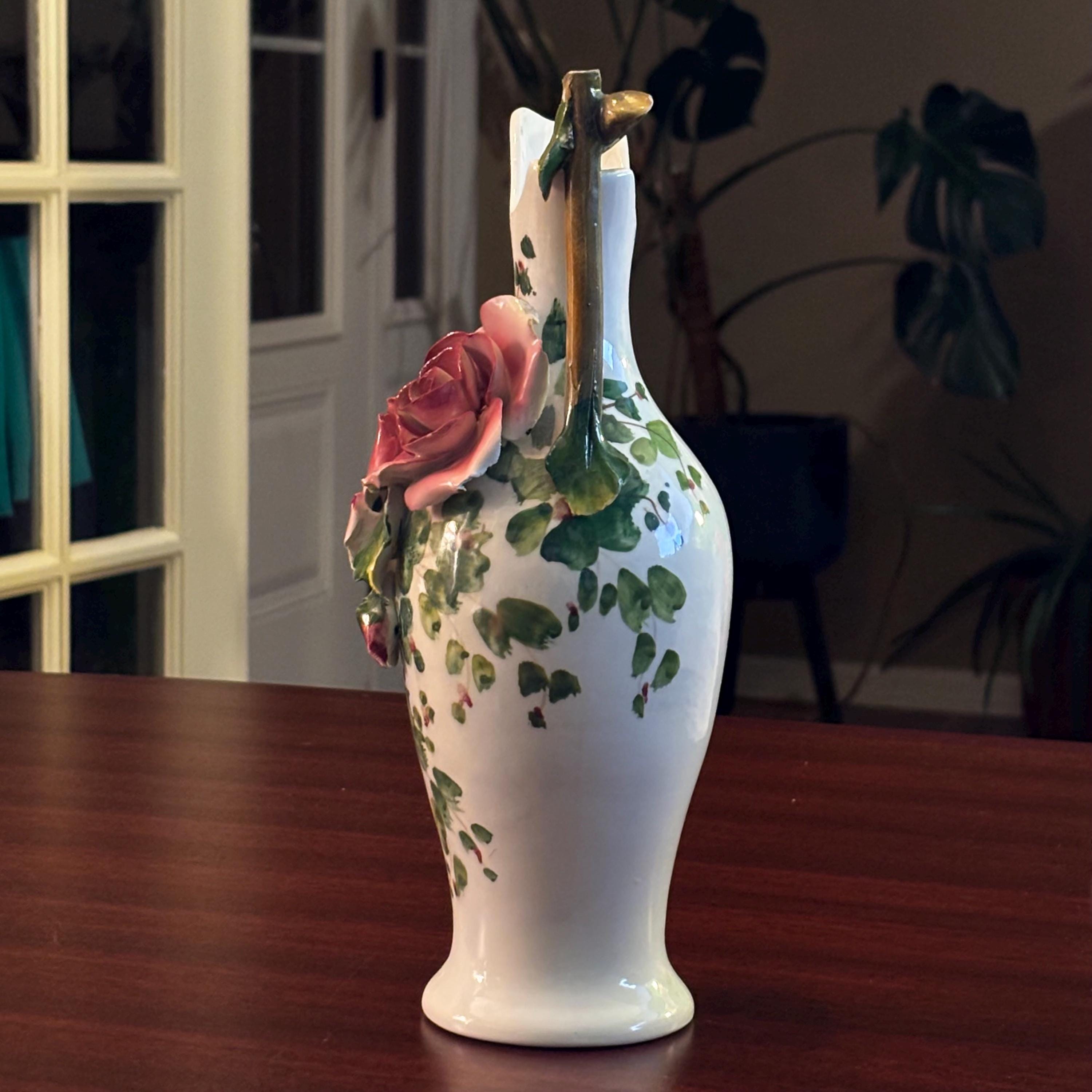 11インチ カポディモンテスタイル ピッチャー花瓶 – イタリア製ハンド