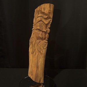 Hand‑Carved Walnut “Green Man” / Forest Spirit Sculpture – Signed B.L. Harvey, Feb 1982