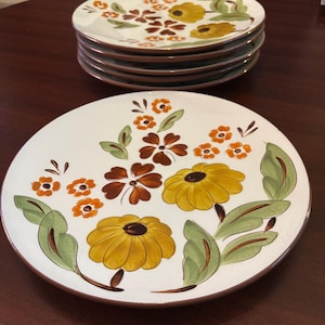 Set of 6 Stangl “First Love” Dinner Plates | Unused Vintage Pottery | Hand-Painted Floral | 10&quot; Oven Proof USA | Mid-Century Stoneware