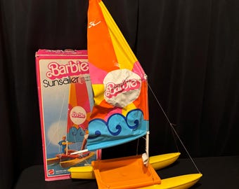 1973 Barbie Sunsailer-catamaran – vintage Mattel Barbie Boat-speelset – met zeil en originele doos – jaren 1970