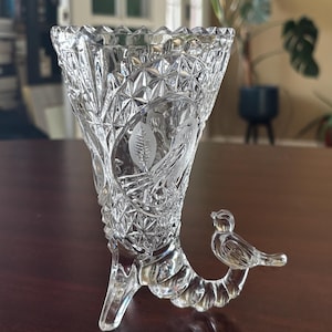 Hofbauer Vintage Bleikristallvase - The Byrdes Collection - 15 cm hoch - Geätzter Vogel & 3D-Figur