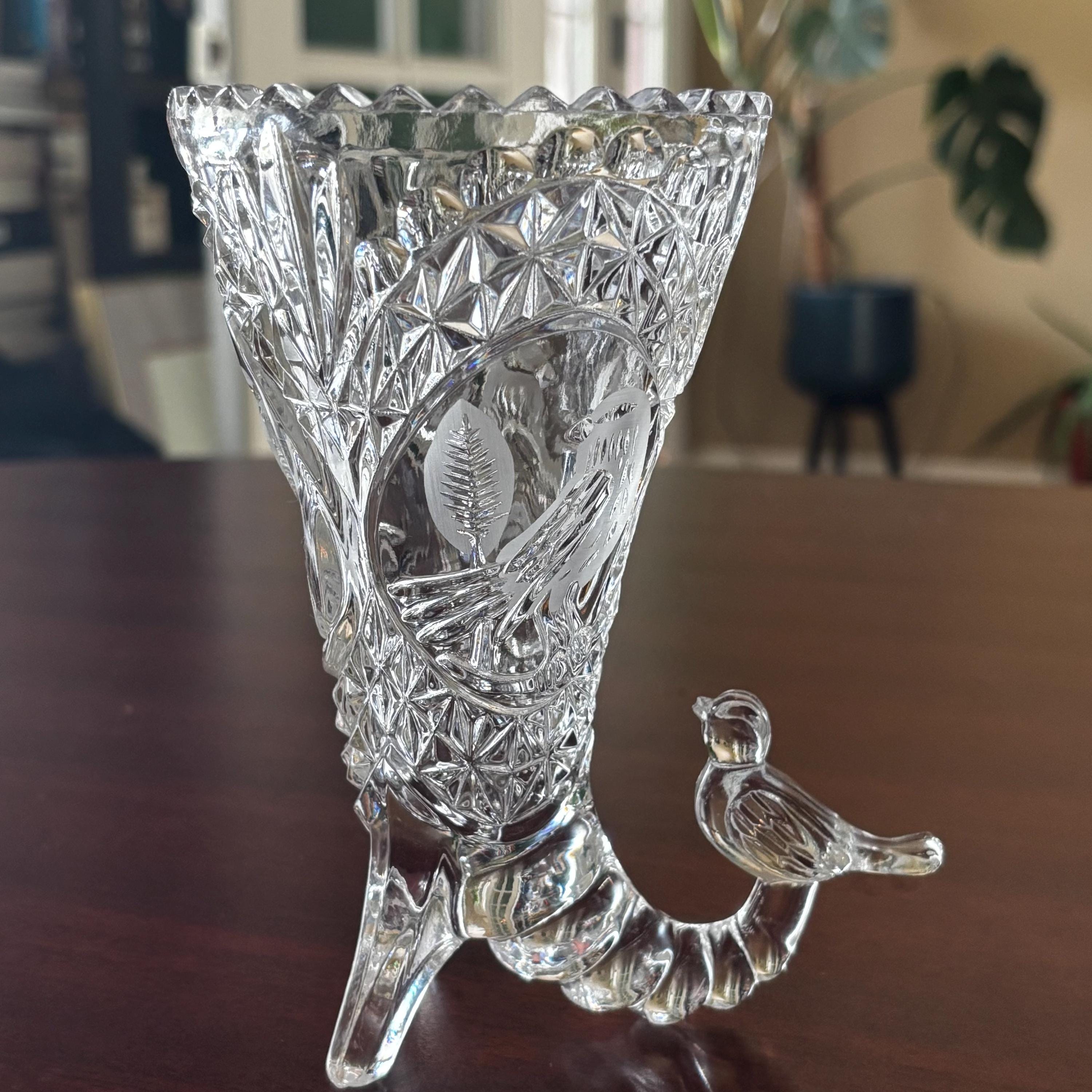 水晶，クリスタルガラス ，花瓶 ，花器，鳥の彫刻 Crystal Bird Vase - Etsy