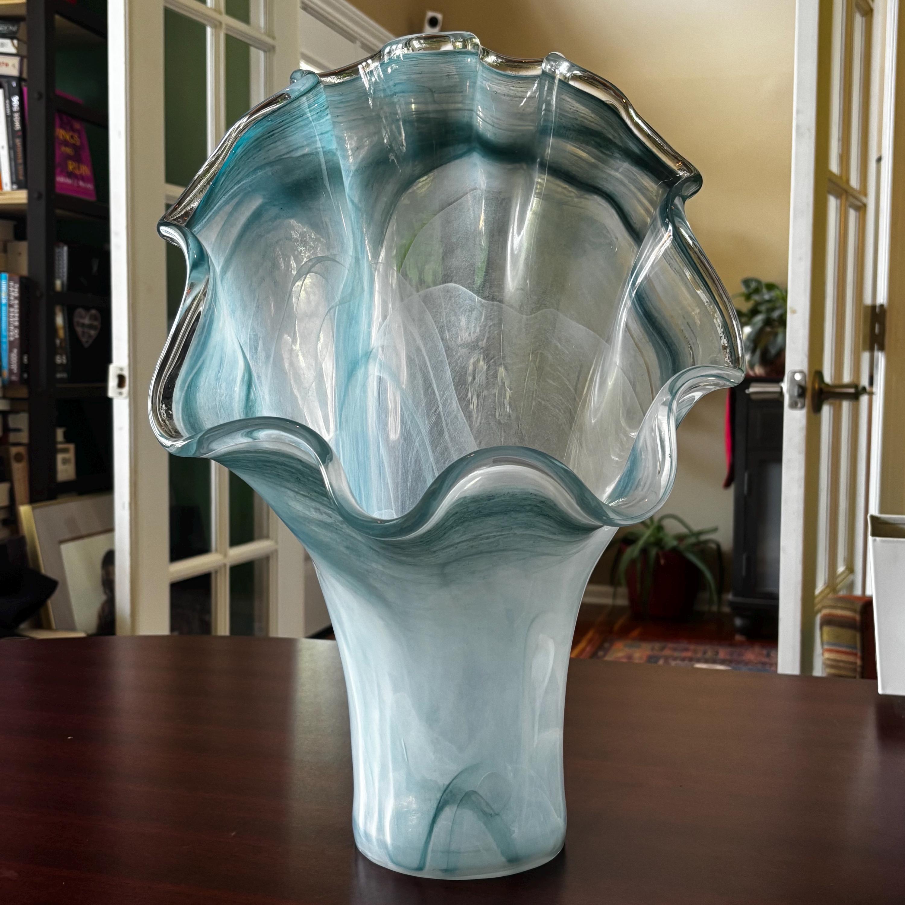 花瓶　イタリア製　ムラノ ムラーノアートガラスの花瓶 – 高さ18インチ、フレアトップ、シー