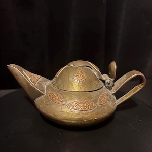 Lampe décorative vintage en cuivre et laiton avec charnières - Métal repoussé à la main