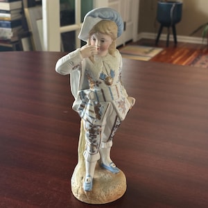 Antique Gebrüder Heubach Bisque Figurine – Marked “44” – 10&quot; Tall – German Porcelain Boy in Blue (c.1800s-early1900s)