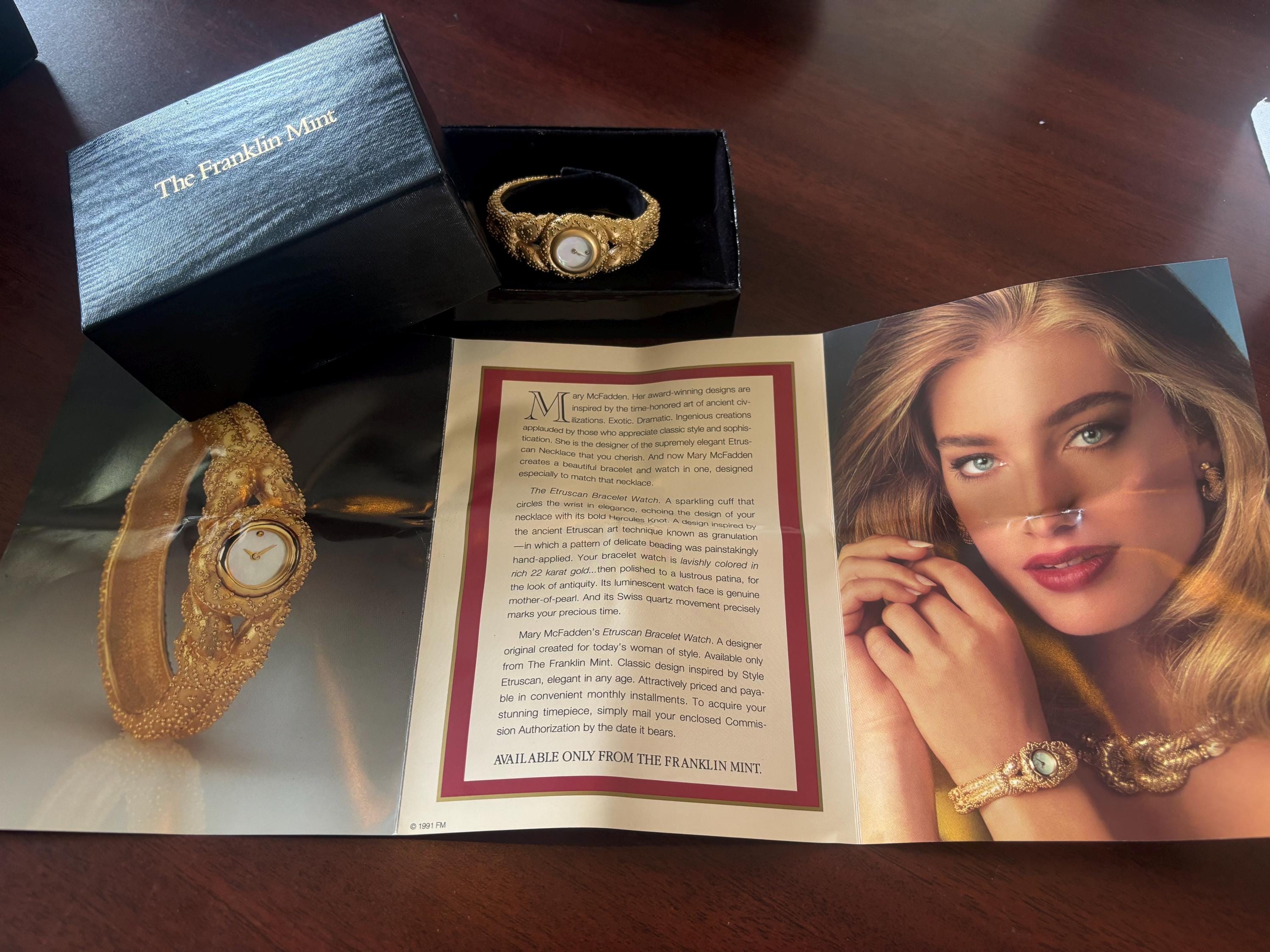 THE FRANKLIN MINT ゴールド ブラック ブレスレットウォッチ 1987 Franklin Mint The Golden Caribbean Coin Watch Bangle
