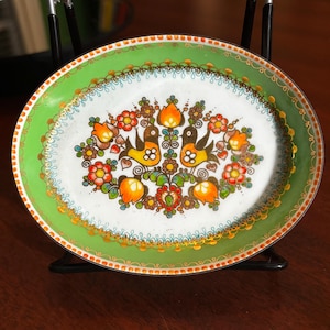 Steinböck-Email Enamel Dish – Birds, Florals & Gold Accents – Handmade in Austria (c. 1960s–1970s)