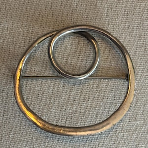 Midcentury Modernist Sterling Silver Brooch | Double Loop Design | 2&quot; Diameter | Marked 925 | Minimalist Pin