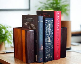 Solid Exotic Wood Bookends – Handcrafted, Felted Base, 5.5x1.75x6"