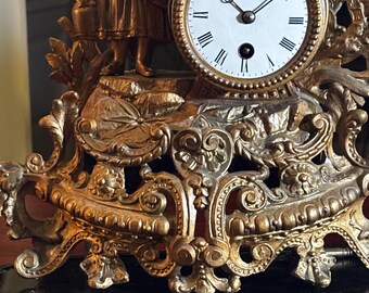 Antique French Limoges Metal Figural Mantel Clock – Roman Numerals